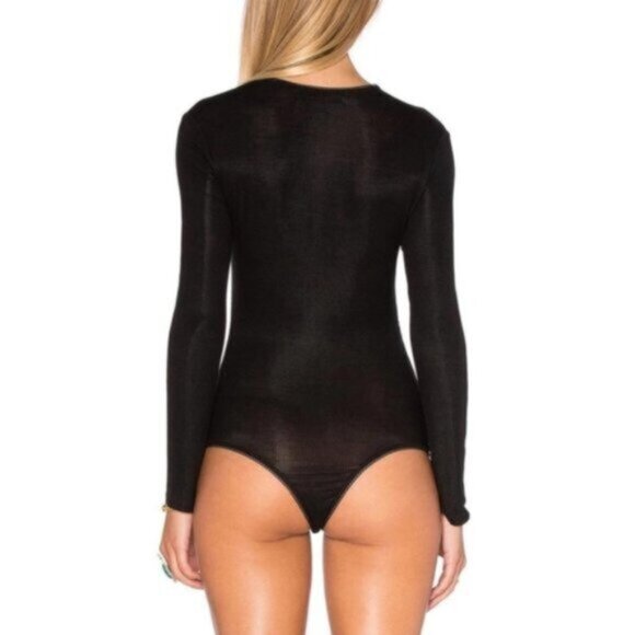 NWT FOR LOVE & LEMONS Josephina Bodysuit Black Tie Front and Long Sleeve L Large - Picture 5 of 11